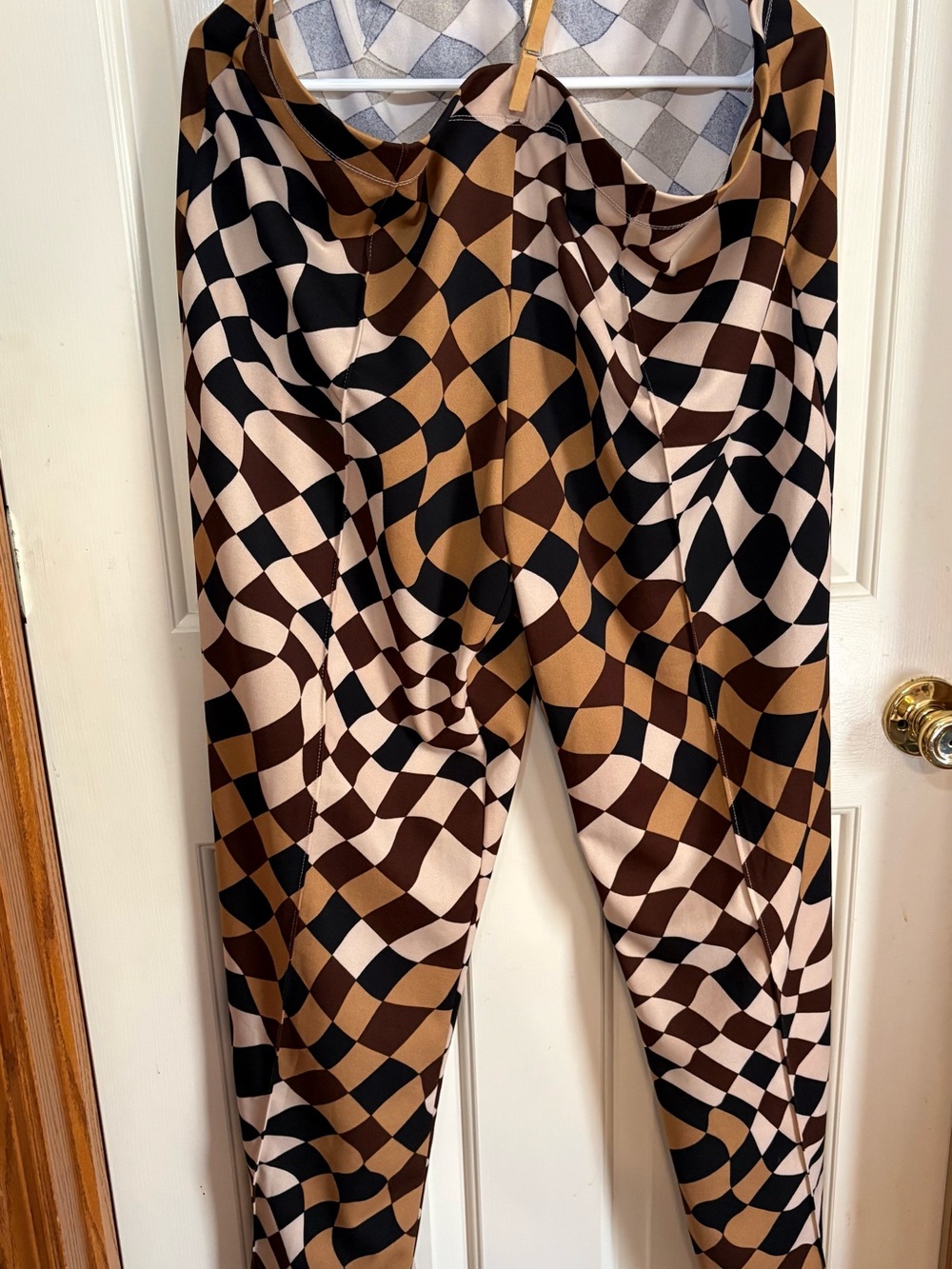 Wearever by J Jill Geometric Print Pants Brown Tan Checkered 70s inspired